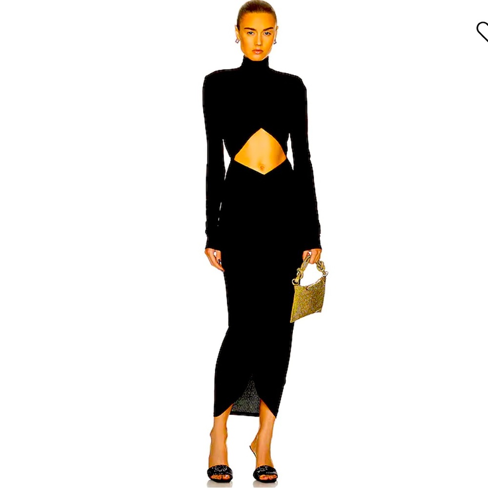 THE ANDAMANE Kim Turtleneck Cut Out Midi Dress Black Size Medium 40
